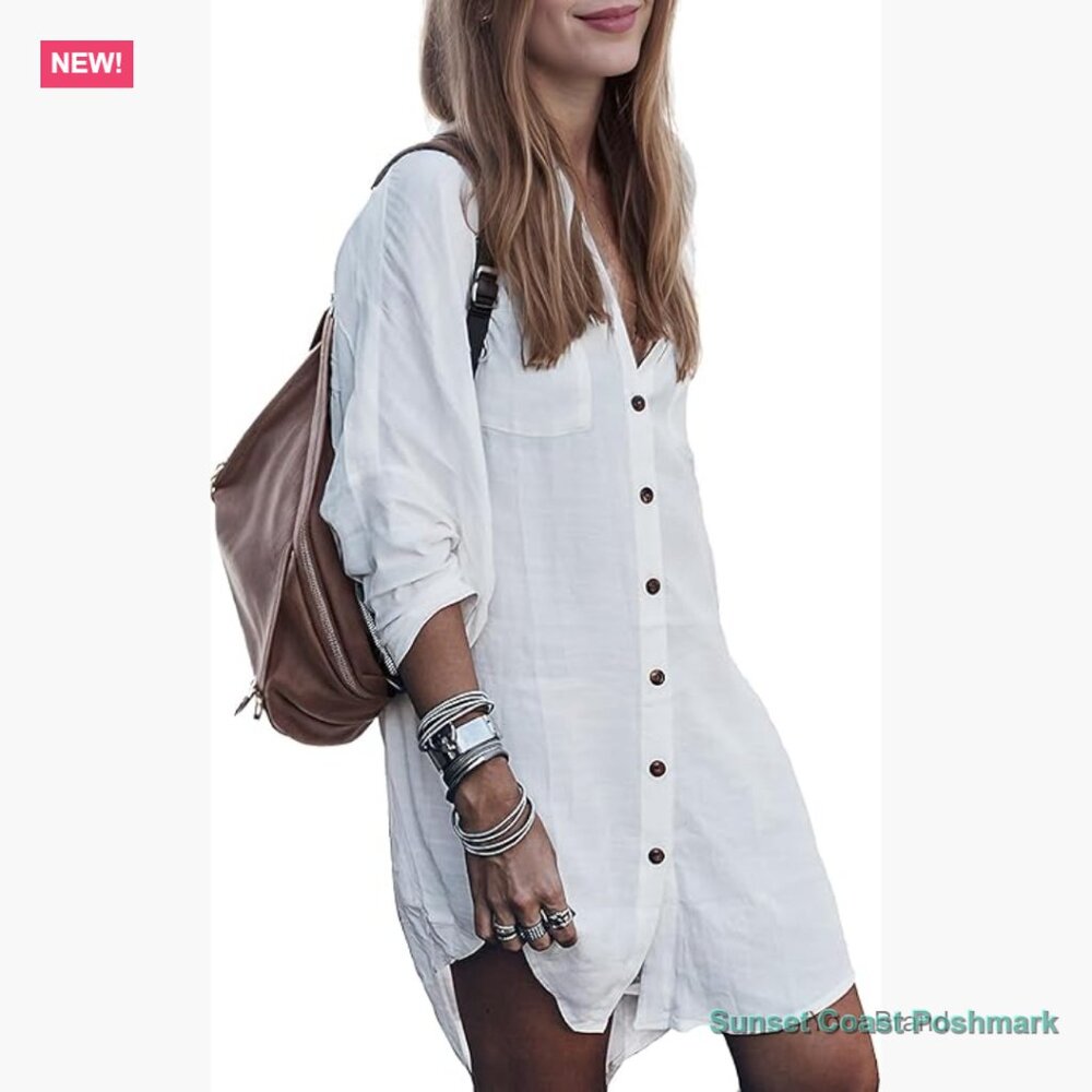 Viscose Beach Cover Up Button Down Shirt Dress